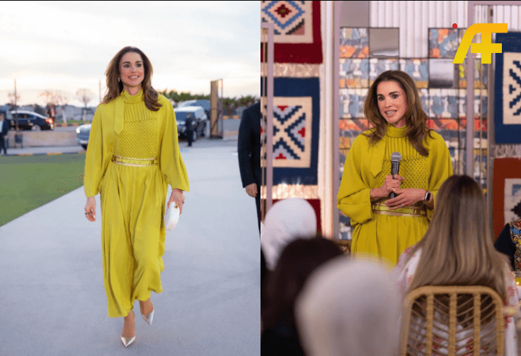 إطلالة الملكة رانيا باللون الأصفر